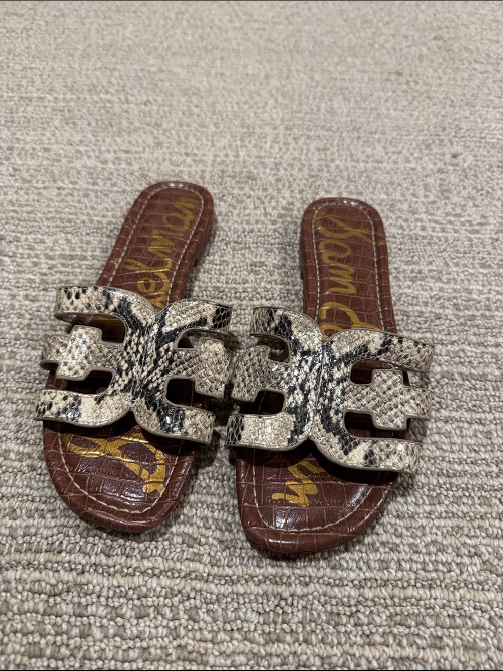 Sam Edelman Snake-Print Slide Sandals in Ivory and Black